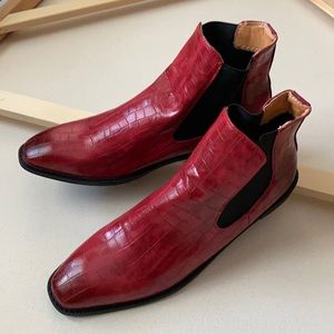 Black and Red Alligator Chelsea Boot